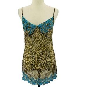 Vintage Y2K Victoria's Secret Babydoll Sheer Leopard Teal Embroidered Nightie M